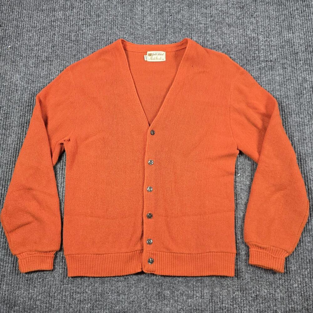 Vintage Rob Scot Sweater Mens Medium Orange Cobain Button Cardigan Mohair Knit